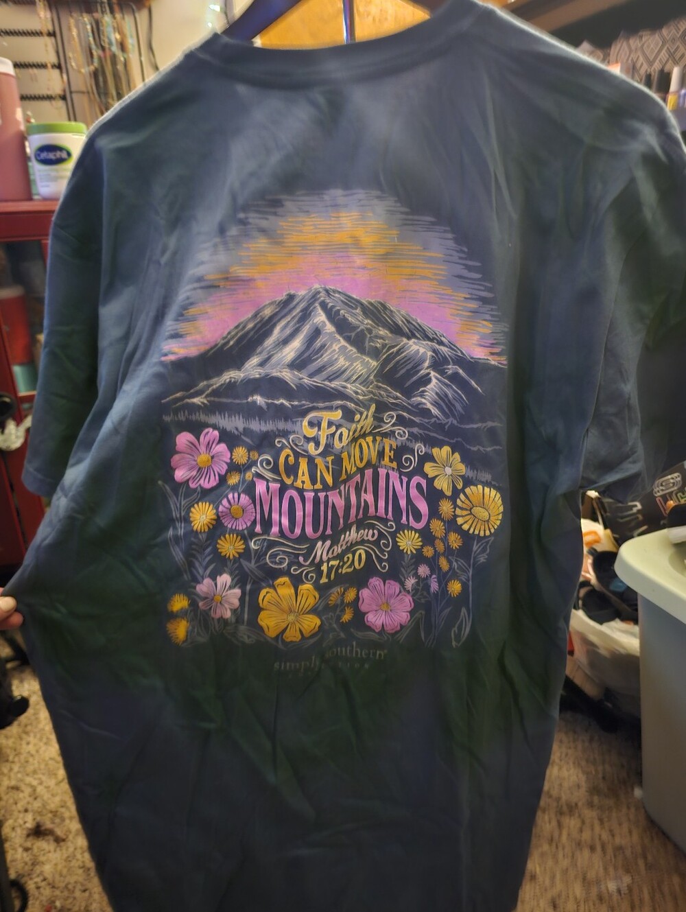 Simply Southern Navy Tee with Pink & Yellow Floral Mountain Graphic